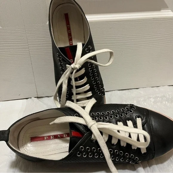 Prada Black and White Women's Sneakers - Picture 2 of 15